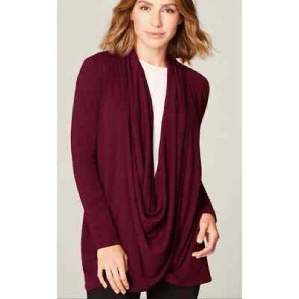 J. Jill Pure Jill Draped Two-Way Jacket Cardigan Size Medium Bordeaux
